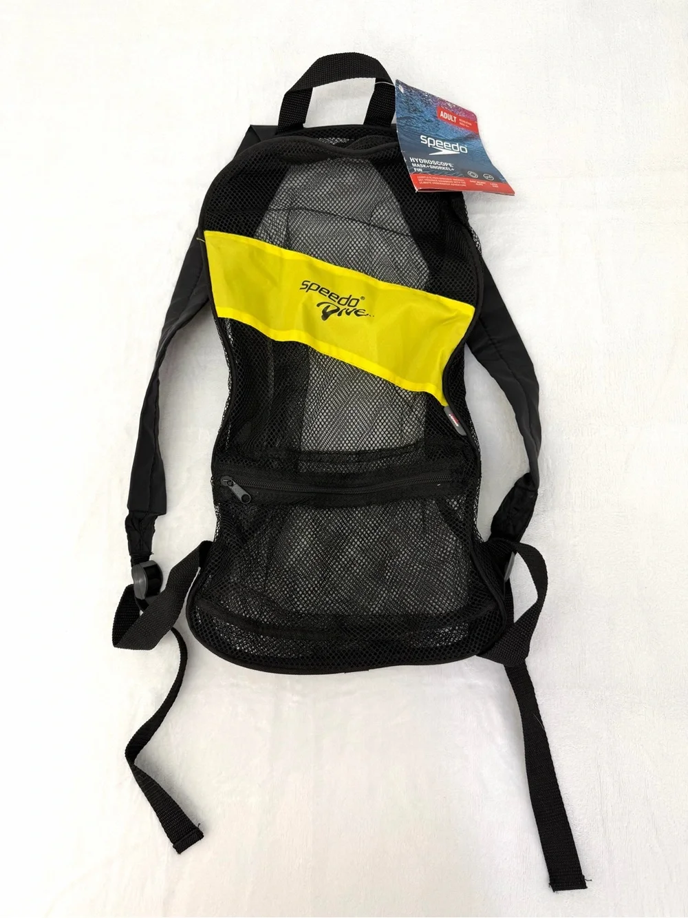 Speedo Hydroscope Snorkel Gear Mesh Backpack Bag Adult Swim Yellow Black NWT